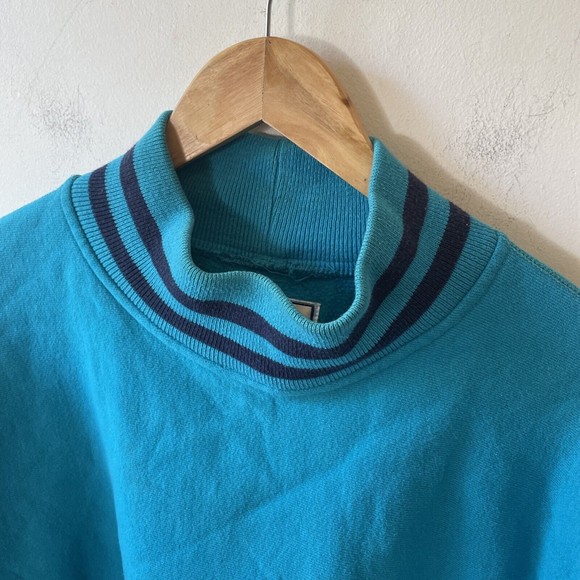 Vintage Teal Blue Thick CB Cutter Buck Long Sleeve Mock Neck Sweatshirt … - Picture 5 of 11